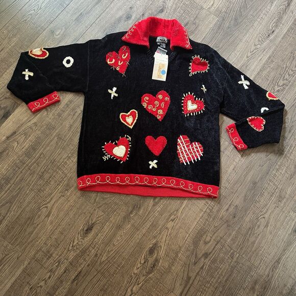 Vintage Berek Women’s Sweater XL Embroidered Heart - Picture 1 of 5
